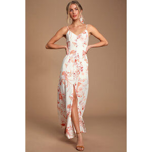 Lulus Crista Rust Orange And White Print Button-front Maxi Dress - Size XS